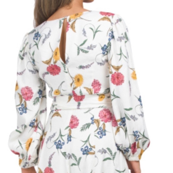 NWT ELLIE TAHARI Waist Linen Blend V-neck French Garden Midi Dress With Tie - Picture 4 of 11